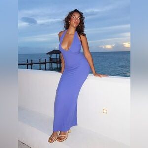 NWT SKIMS Plunge Halter Long Dress Tanzanite Size M Viral